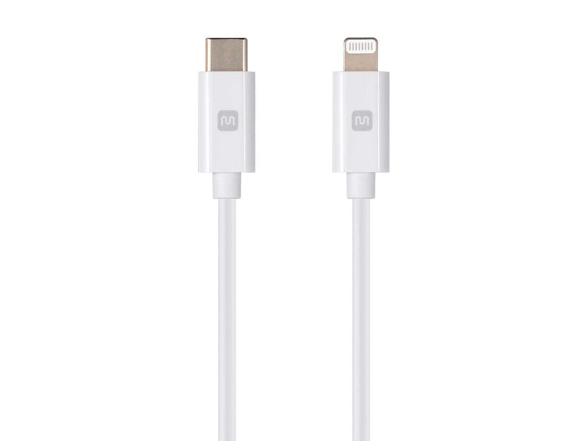 Monoprice Essential Apple MFi Certified Lightning to USB-C Charging Cable - Gold Plated, 1.5 Feet, White