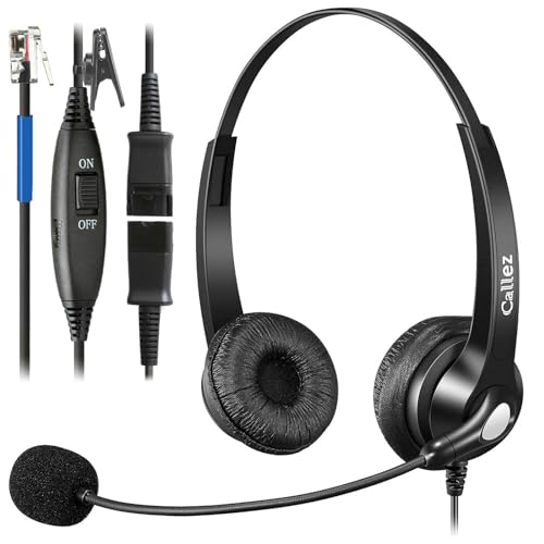 Callez RJ9 Phone Headset with Mic Noise Cancelling, Office Telephone Headset with Quick Disconnect Cord Compatible with Cisco IP Phones 7940 7941 7942
