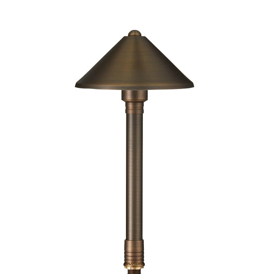VOLT Conehead 12V Brass Mini Path Light (7" Shade, 15" Tall) with 3W 2700K Warm White G4 LED Bulb for Low Voltage Landscape Lighting on Outdoor