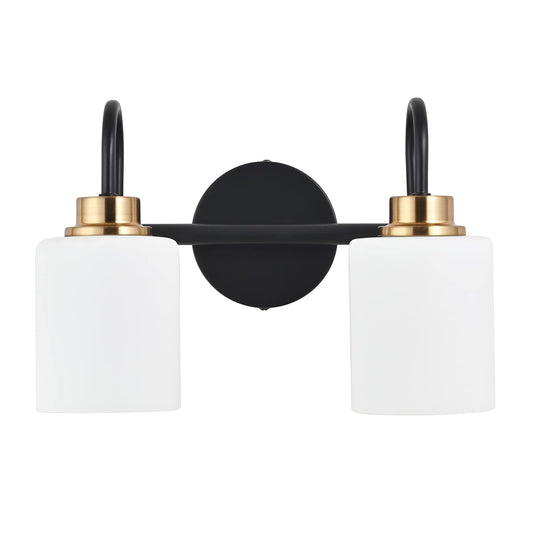 ZHUOER Modern Matte Black and Gold Bathroom Vanity Light Fixtures 2 Lights Milky Glass Wall Sconce Light Modern Vanity Lights Over Mirror(Exclude E26
