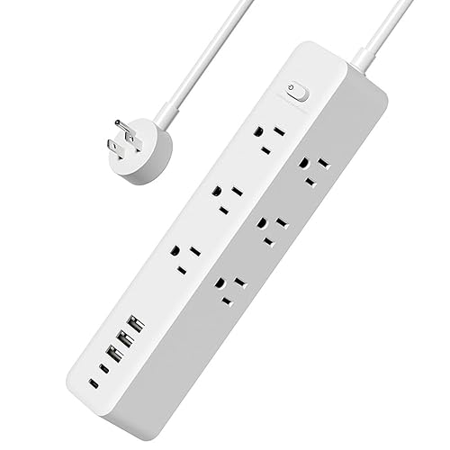 5 FT Power Strip Outlet Extender Surge Protector 3 Sided with Extension Cord 9 AC Outlet 5 USB Ports (2 USB C) Desk Charging Station for Home College