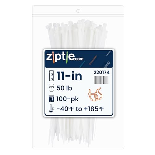 ZipTie.com 11-Inch Natural Nylon Multi-Purpose Zip Ties - 50-lb Tensile Strength Cord Management - UL 21S Listed Tie Wraps - Indoor Multi-Purpose