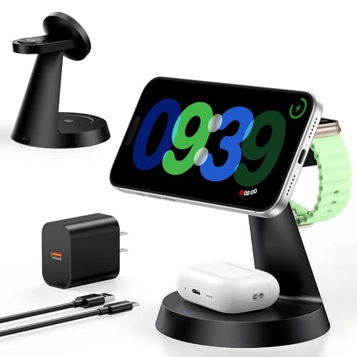 3 in 1 Charging Station for Apple Devices, 15W Fast Wireless Charger Compatible with MagSafe Charging Stand for iPhone 17 16 15 14 13 12 Series, Watch