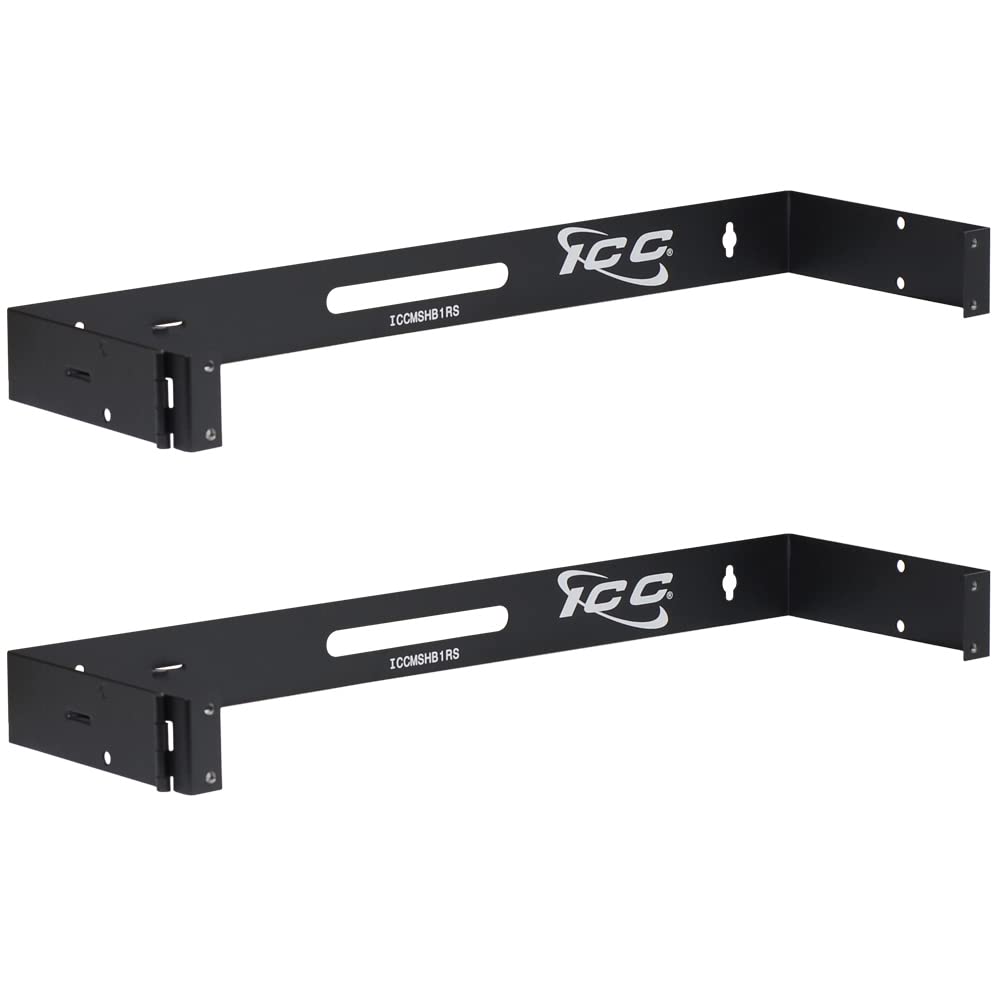 ICC 1U Hinged Wall Mount Rack Bracket, 6" Deep, 10 lb, Black, 2-Pack