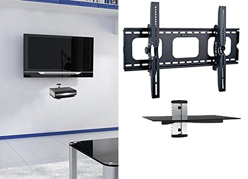 2xhome - New TV Wall Mount Bracket & Single Shelf Package - Secure LED LCD Plasma Smart 3D WiFi Flat Panel Screen Monitor Monitor Display Large