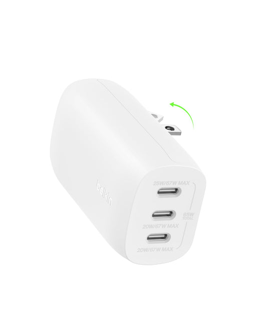 Belkin 3-Port USB C Charger Block 67W - PPS, USB-C PD3.1 Super Fast Charging Charger - Samsung Galaxy S25, Apple iPhone 17, Air, Pro, MacBook