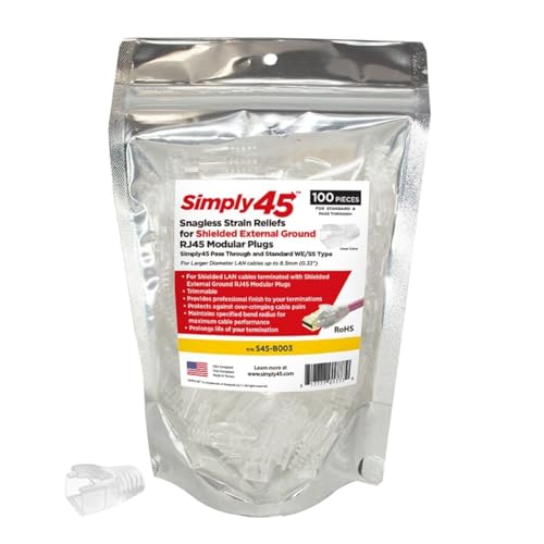 Simply45 8.5mm Strain Reliefs Shielded External Ground, 100Pcs