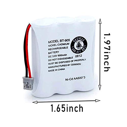 OXWINOU BT-905 BT905 Rechargeable Cordless Handset Phone Battery Compatible with for BBTY0663001 BBTY-0444001 BP-800 BP-905 BT-1006 3.6v 600mAh Ni-CD