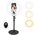 Xeneo 10" Desktop Selfie Ring Light with Stand and Phone Holder for iPhone Android, 3 Light Modes Dimmable LED Ringlight for YouTube/Video
