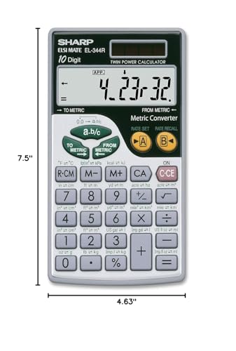 Sharp EL344RB 10-Digit Calculator with Punctuation, Metric Converter, Solar Powered LCD Display, Small Pocket Calculator for Students