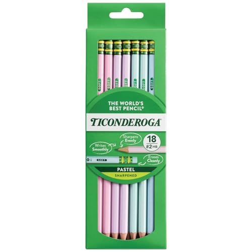Ticonderoga Wooden Pencils, Pre-Sharpened, 2 HB Soft, Pastel Colors, 18 Count