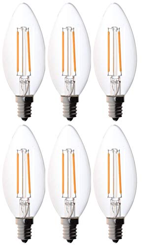 Bioluz LED 4W Filament Candelabra Bulb, E12 Base High Efficiency LED Candle Bulbs, UL Listed, Pack of 6