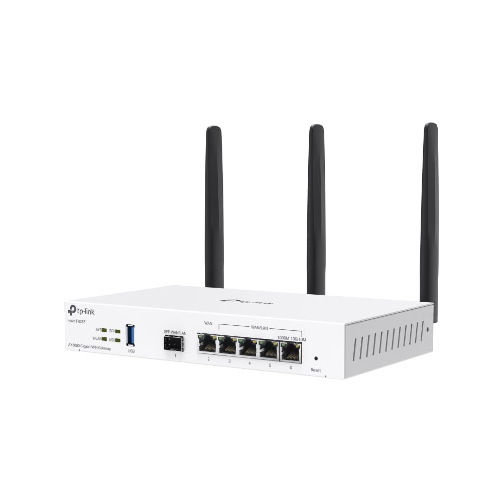 TP-Link Festa FR365, AX3000 WiFi 6 VPN Router, Up to 5 Gigabit WAN + 1 USB 3.0 WAN + 1 SFP, Self-Organizing Network, Free Cloud, Load Balance, Mesh