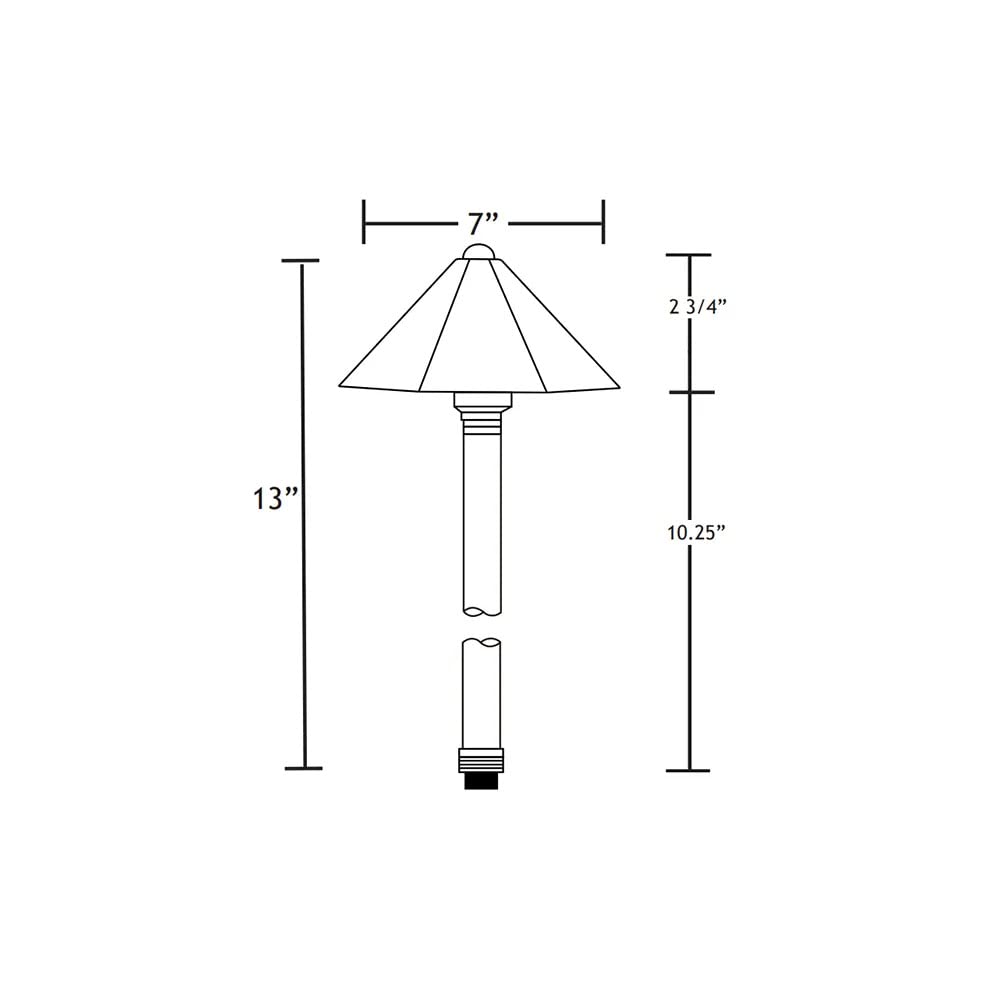 VOLT Parasol 12V Brass Mini Path Light (13" Tall, 7" Shade) with 3W 2700K Warm White G4 LED Bulb for Low Voltage Landscape Lighting on Outdoor