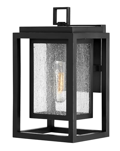 Hinkley Republic 1000BK Small Outdoor Wall Mount Lantern, Transitional/Modern, Double Frame Design, Coastal Elements, Black