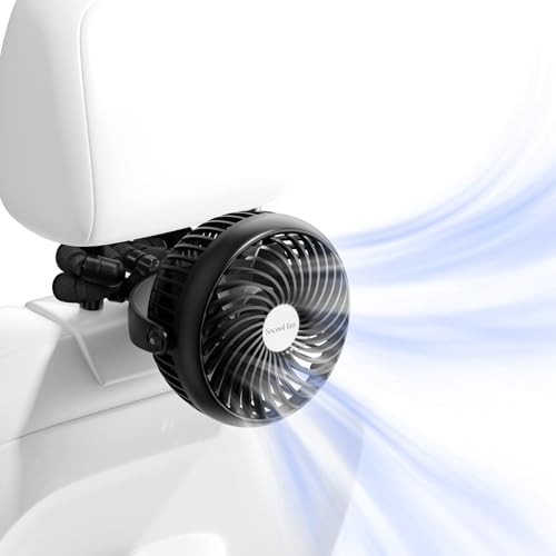 Socool 5000mAh Portable Car Fan Rechargeable Battery Powered, 3-Speed Car Seat Clip on Fans for Baby Kids Backseat Cooling, Mini Stroller Fan 360°
