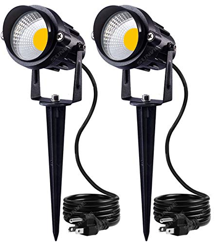 SUNVIE Outdoor Landscape LED Lighting 12W Waterproof Garden Lights COB Led Spotlights with Spiked Stand for Lawn Decorative Lamp US 3- Plug 3000K Warm