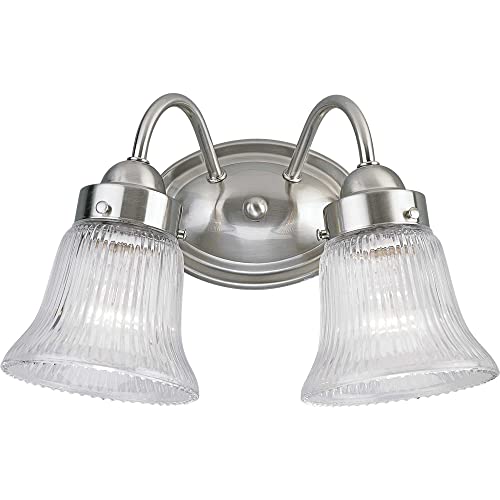 Progress Lighting 2-Light Clear Prismatic Glass Traditional Bath Vanity Light, Fluted Glass Collection, Indoor, P3288-09, Brushed Nickel