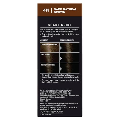 John Frieda Precision Foam Colour 4N Dark Natural Brown – Full-Coverage Hair Dye Kit with Anti-Fade Formula & Gray Coverage, 1 Application