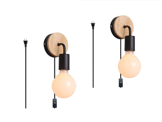 VinTopsh 2 Pack Industrial Plug in Wall Sconces, Metal Plug in Wall Lighting with On Off Switch,Farmhouse Wall Lamp Living Room Bedroom Hallway