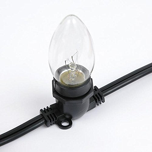 Novelty Lights 25 Feet Heavy Duty Light String with 25 in-Line E17 Sockets, Black Wire PVC Commercial Grade Stringer, 12" Spacing, End-to-End