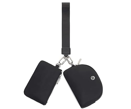 WSRYDJDL Mini Zip Around Wristlet Wallet for Women Detachable Dual Pouch Wristlet Portable Coin Pocket Keychain Small Purse (Black+Black)