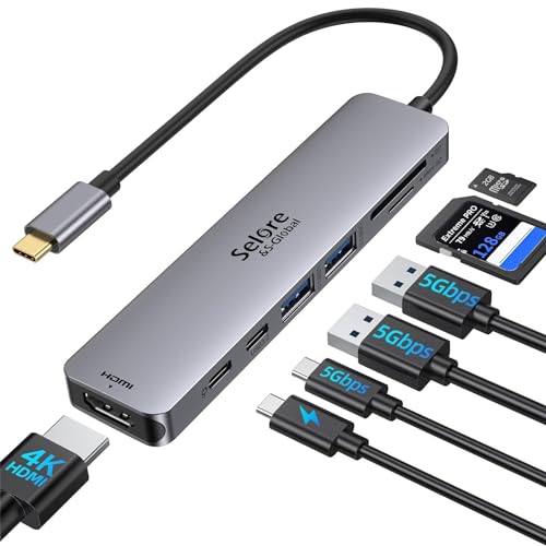 USB C Hub HDMI Adapter for MacBook Pro/Air, 7 in 1 USBC Dongle with HDMI, microSD/SD Card Reader, USB C Data Port,100W PD, and 2 USB 3.0 Compatible