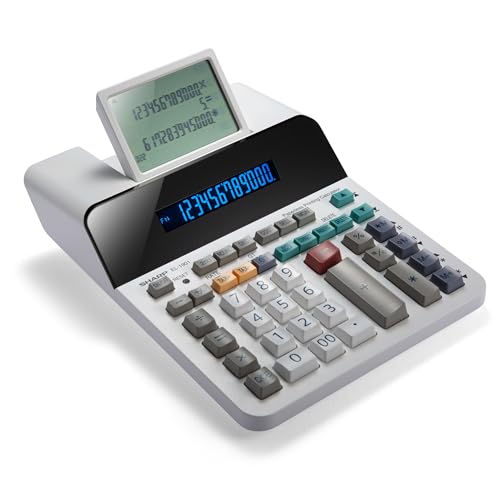 Sharp Paperless Printing Desk Calculator w/Check and Correct, Large 12-Digit LCD Primary Display, Printing Calculator/Adding Machine with Scrolling