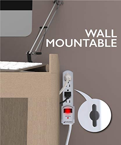 Fosmon 4 Outlet Small Surge Protector Power Strip - 3Ft Short Power Strip with Short Extension Cord & Flat Plug, 1875W, 490 Joules 4 Multi Plug Wall