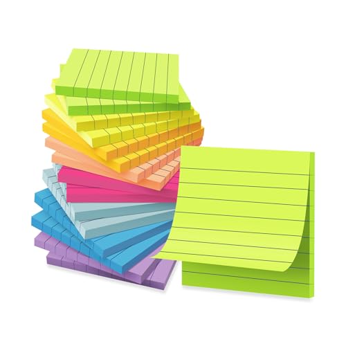 (16 Pack) Lined Sticky Notes 3x3 in Ruled Stickies,Bright Colors