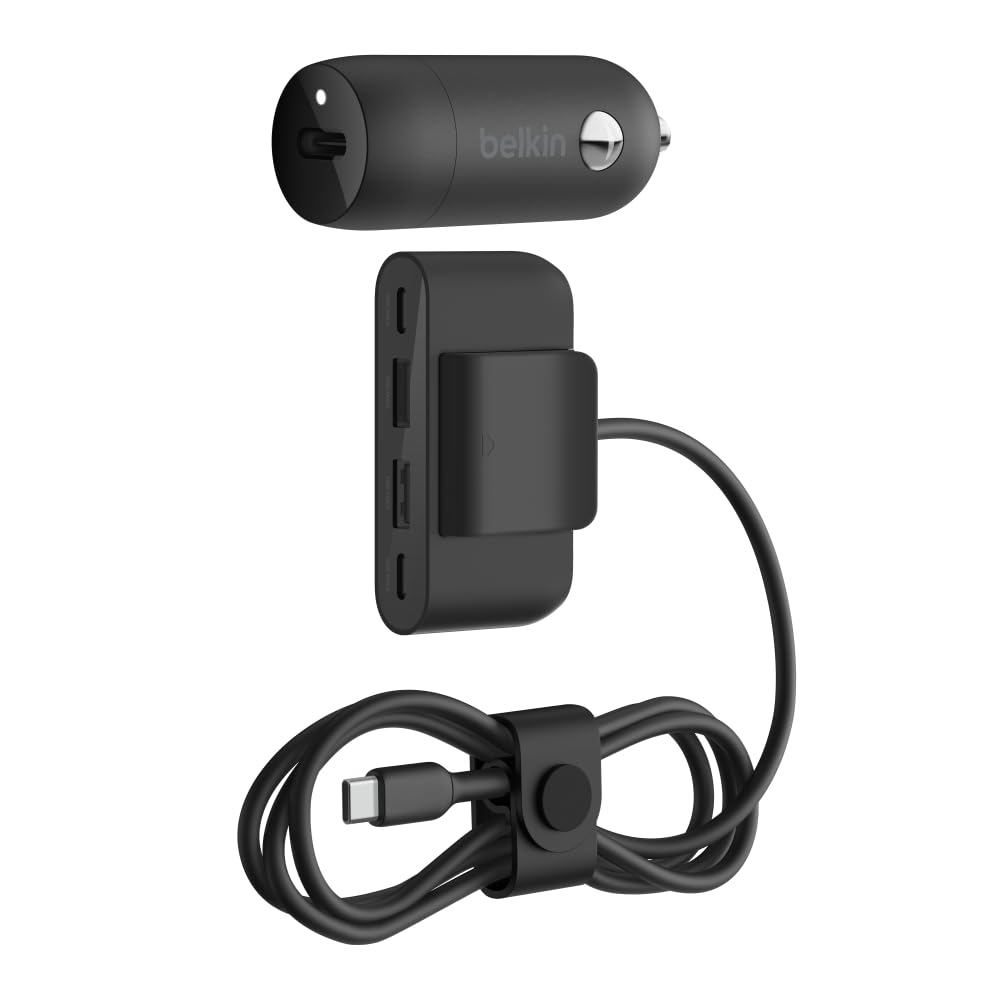 Belkin Boost?Charge™ 30W Fast Car Charger, USB-C Power Delivery Port, 4-Port USB Power Extender, Universal Compatibility for iPhone 16, Galaxy S25