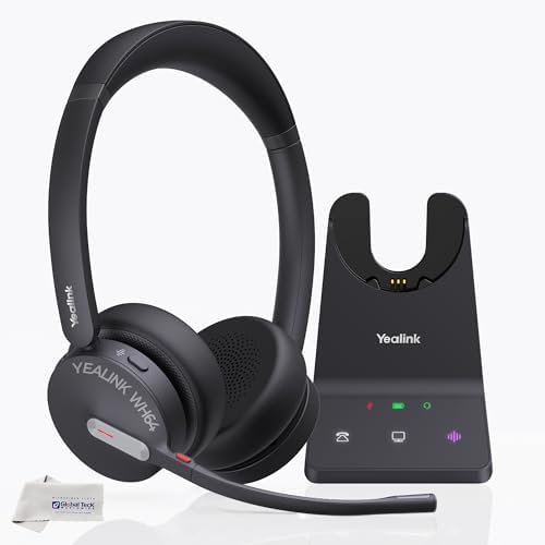 Yealink WH64 Wireless DECT Headset & Bluetooth UC Duo, Teams & Zoom Compatible, Acoustic Shield 2.0, 3-Mic Noise Cancellation, All-Day Comfort, Plug…