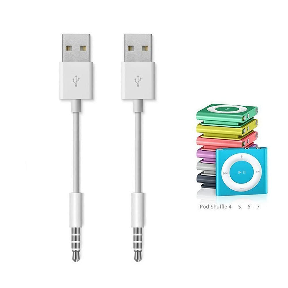 Amicable USB Date Cable Replacement for iPod Shuffle Charger Cable,(2-Pack) 3.5mm Jack/Plug to USB Power Charger Sync Data Transfer Cable for iPod
