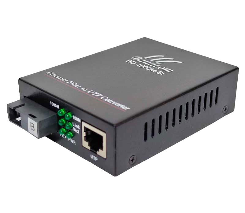 BAUDCOM Gigabit Ethernet Fiber Media Converter 10/100/1000M, SC Single Transceiver, 20KM Single Mode, RJ45 to 1000Base-LX, BIDI 20KM