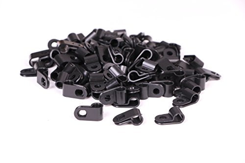 Shapenty Black Nylon Screw Mounting R Type Cable Clamp Fastener Plastic Wires Cord Clip Fixer Holder Organizer for 1/4 Inch /6.35mm Diameter Wire Rope