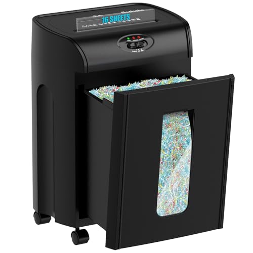 Woolsche Paper Shredder, 16-Sheet Cross Cut with 4.76-Gallon Pull Out Basket, P-4 Security Level, 3-Mode Design Shred Paper and CD/Credit Card