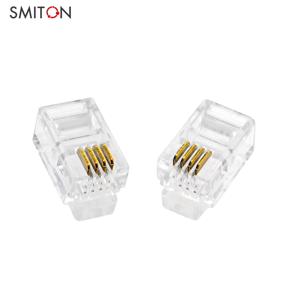 SMITON 100Pack Transparent Color RJ9 Telephone Cable Plug 4P4C Connector