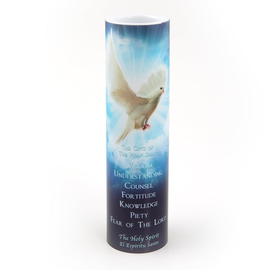 THE SAINTS COLLECTION Holy Spirit Blue LED Flameless Devotional Prayer Candle