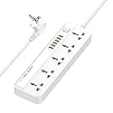 K KRIËGER Universal Power Strip Surge Protector, 5 Outlets, 6 USB Ports, Child Saftey Latch, On/Off Power Button, 2M Extension Cord, Flat Plug