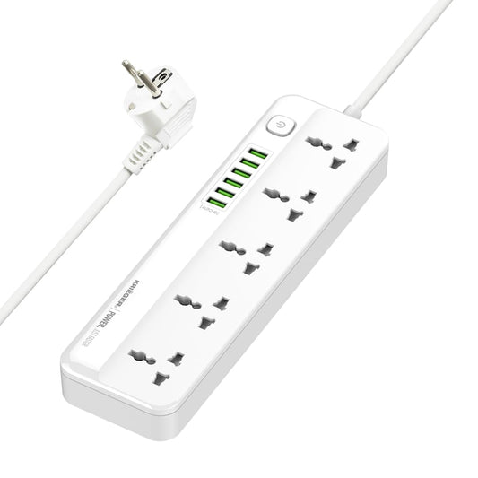 K KRIËGER Universal Power Strip Surge Protector, 5 Outlets, 6 USB Ports, Child Saftey Latch, On/Off Power Button, 2M Extension Cord, Flat Plug