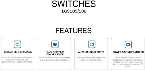 Linksys LGS105: 5-Port Business Desktop Gigabit Ethernet Unmanaged Switch, Computer Network, Wired Connection Speed up to 1,000 Mbps (Black, Blue)