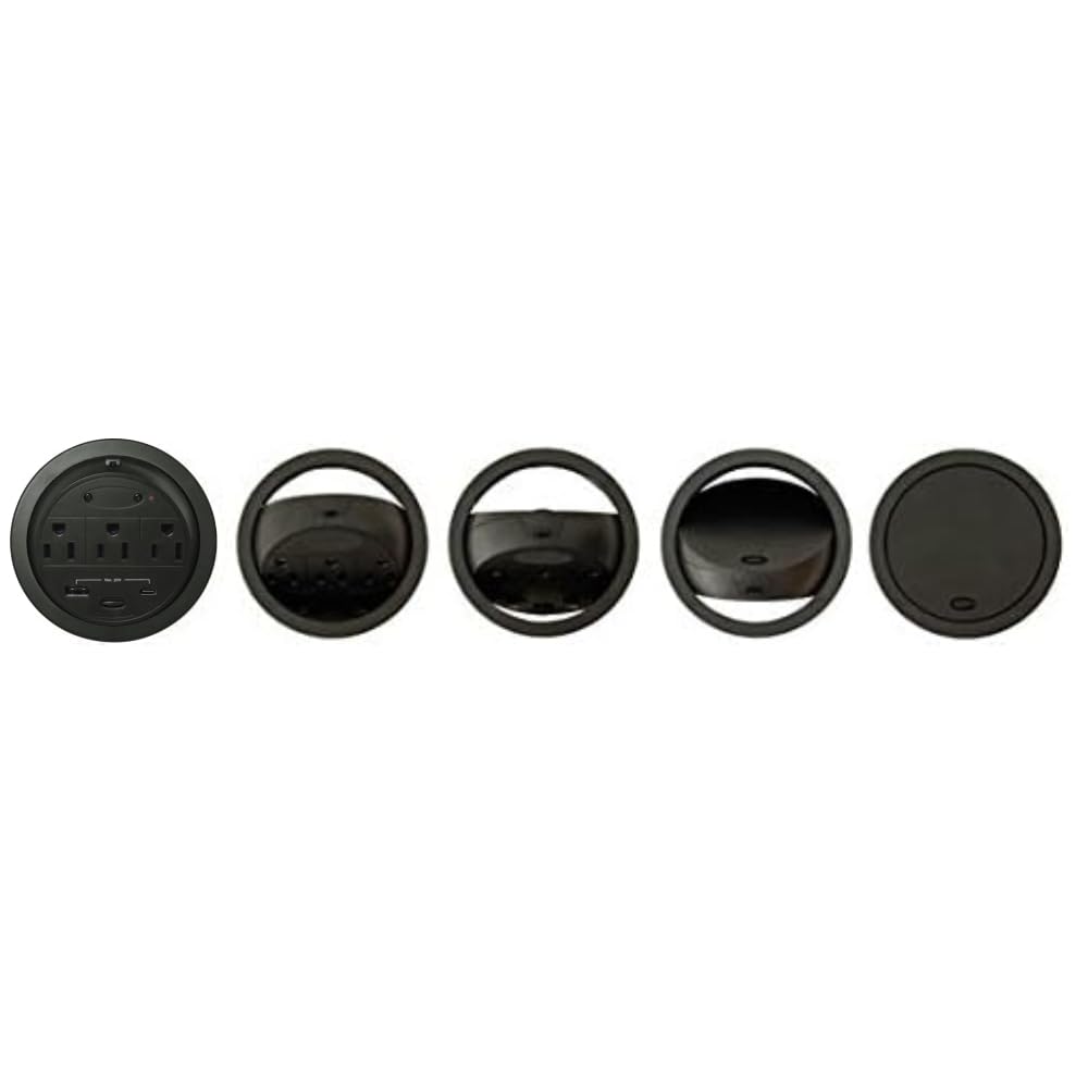 Kable Kontrol Recessed Power Grommet Desk Outlet, 3 AC Outlets,1 USB-A, 1 USB-C, 8’ Ft Power Cord, Flush Mount Fast Charging Station, for Office