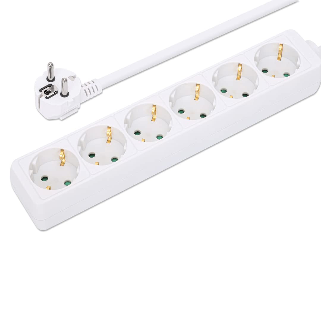 Manhattan Power Distribution Unit EU (2 pin), x6 gang/uscita, cavo da 2 m, 16 A, bianco, prolunga, PDU, ciabatta, tre anni di garanzia - Ciabatta - AC