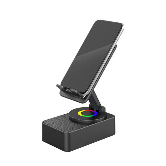 Wireless Audio Bluetooth Speaker 5in1 Phone Holder Emergency Rechargeable withColorful Ambient Light 300° Foldable for Tablet iPhone Android, Gifts
