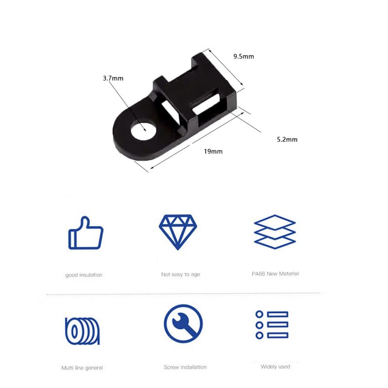 60 Set Cable Zip Tie Mounts Kit Black 6" Zip Ties, Black Cable Tie Base and Tapping Screw - Wire Cable Clips Organizer Holders Clamps
