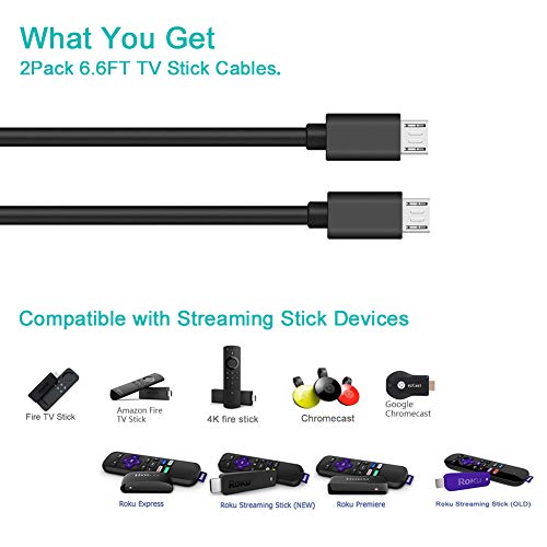 2-Pack 6FT Micro USB Power Cable for Amazon Fire TV Stick,for Roku Streaming Stick,Express Plus,Premier Plus,Voice Remote Pro,Chromecast Charging