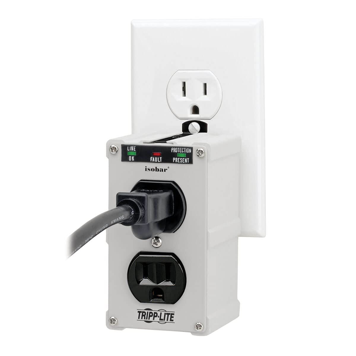 Tripp Lite Isobar ISOBLOK2-0 Heavy Duty Outlet Extender, Wall Power Strip Surge Protector, 2 Outlets, Direct Plug-in, White, Metal Power Strip