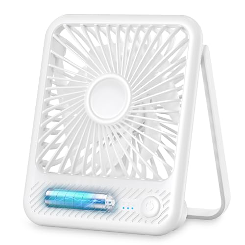 Koonie Desk Fan, Ultra Quiet 2.5-11h Battery Operated Small USB Fan with Strong Wind, 180° Tilt Folding and 3 Speeds Adjustable, Battery Powered Mini