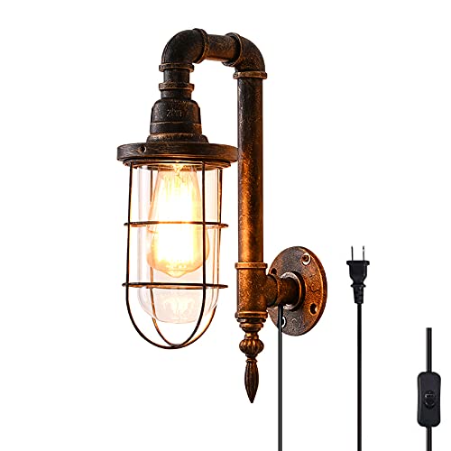 Lovefindahome Industrial Plug in Wall Light E26 Base Edison Wire Retro Style Vintage Wall Lights with 5.9Ft Adjustable Plug in Cord Rustic Wall Sconce