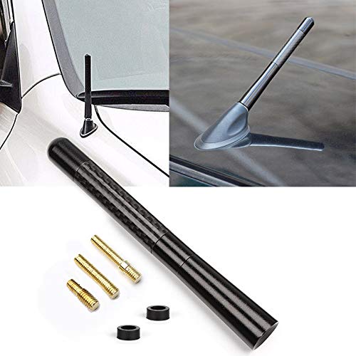 x xotic tech Real Carbon Fiber Aluminum Screw-On AM/FM Radio Antenna Mast Cover Decoration,Black,Universal Fit Most Cars (Size:4.7"/12cm)